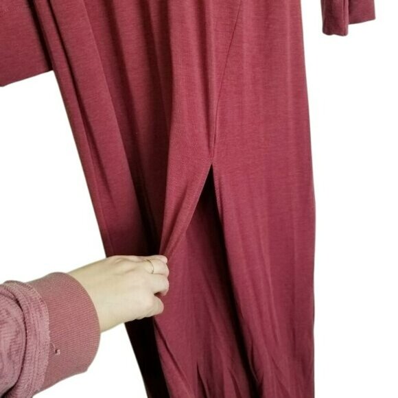 Long Sleeve‎ Burgundy Maxi Dress By Ambernoon L Thumb Holes Beachy UPF Coastal - Picture 3 of 10